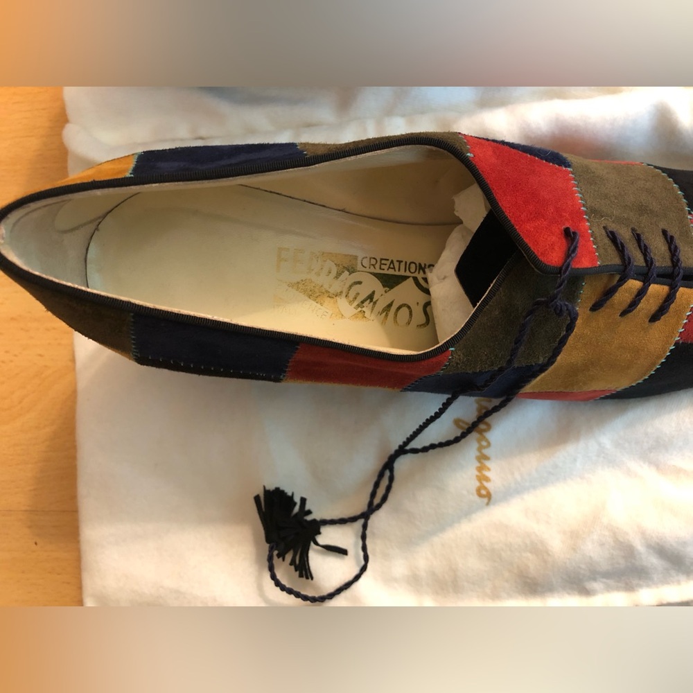 Ferragamo Multi-Color Patchwork Suede Wedge Oxfords - Women - Picture 4 of 6